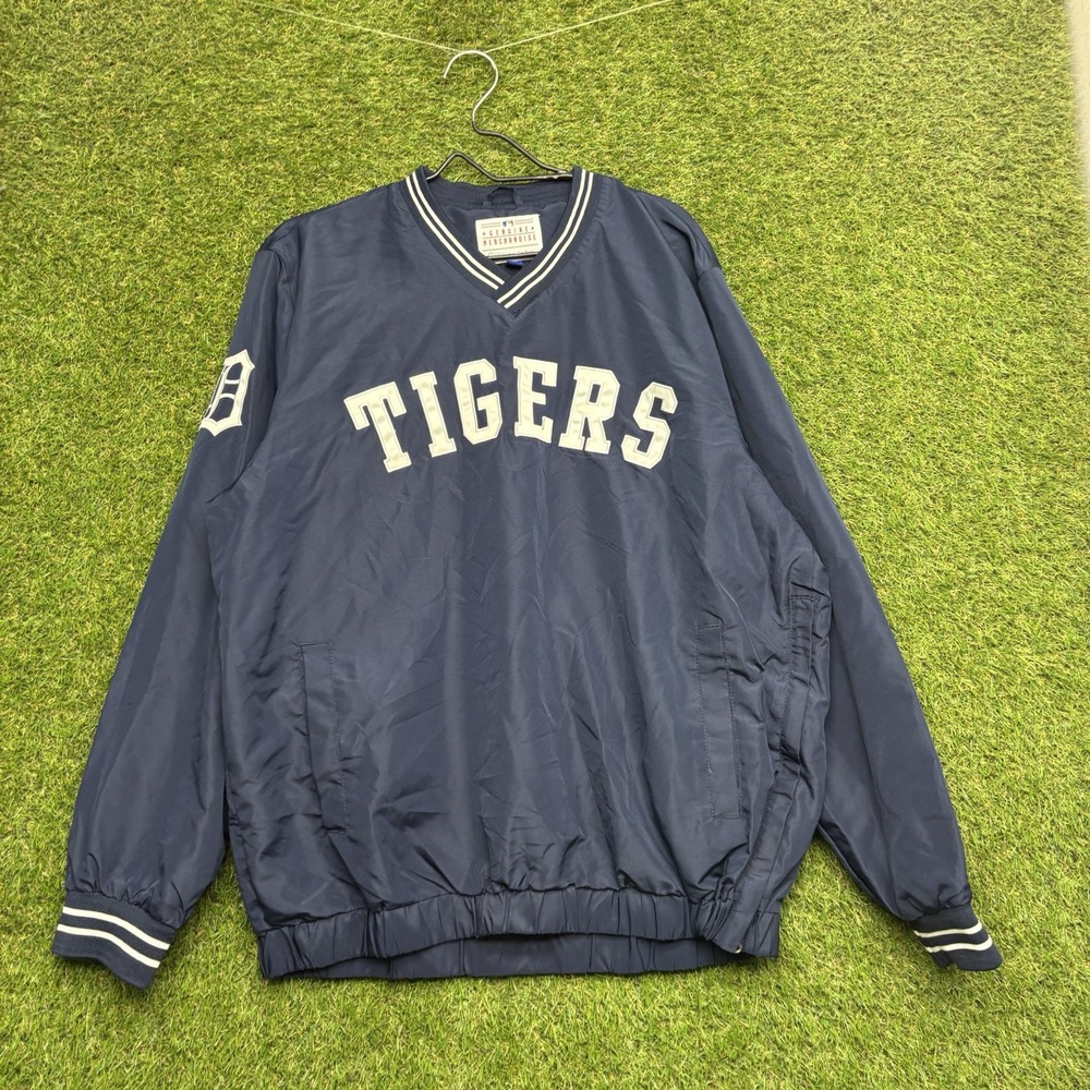 Detroit Tigers Genuine Merchandise Windbreaker Mens Large Pullover Blue V Neck